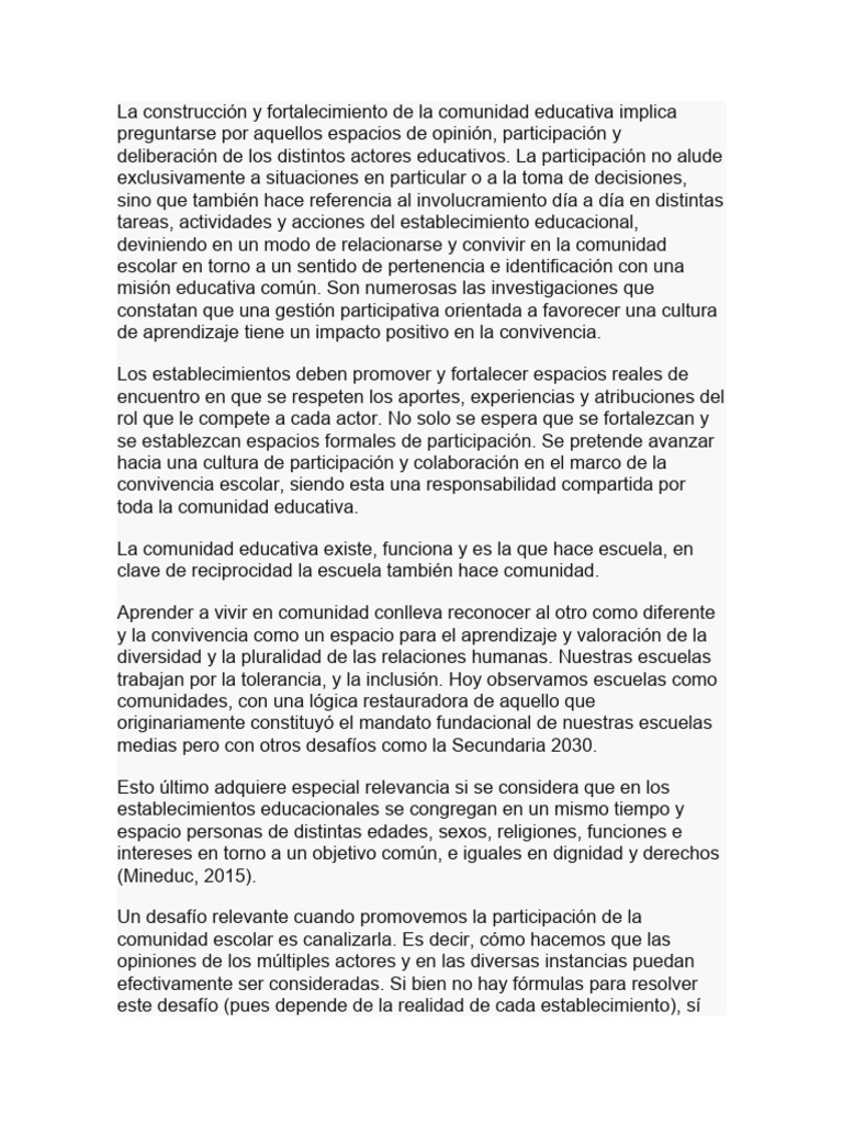 Fortalecimiento de la Comunidad Educativa | PDF | Aprendizaje ...