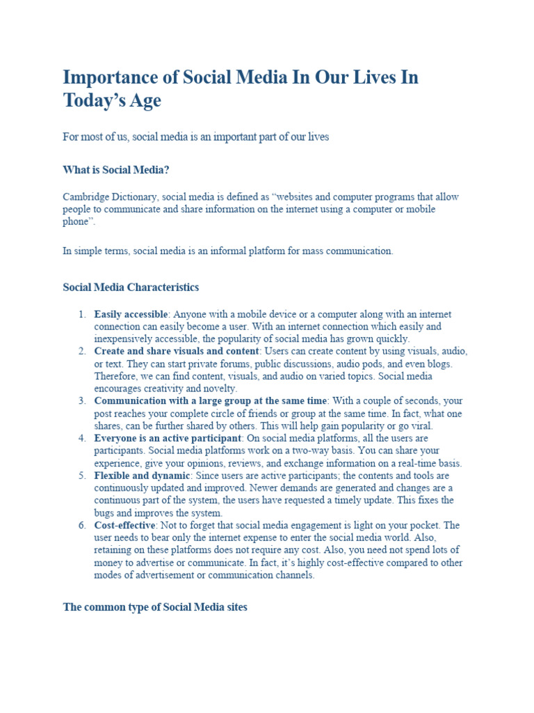 Importance of Social Media in Our Lives in Today 3 | PDF | Social Media ...