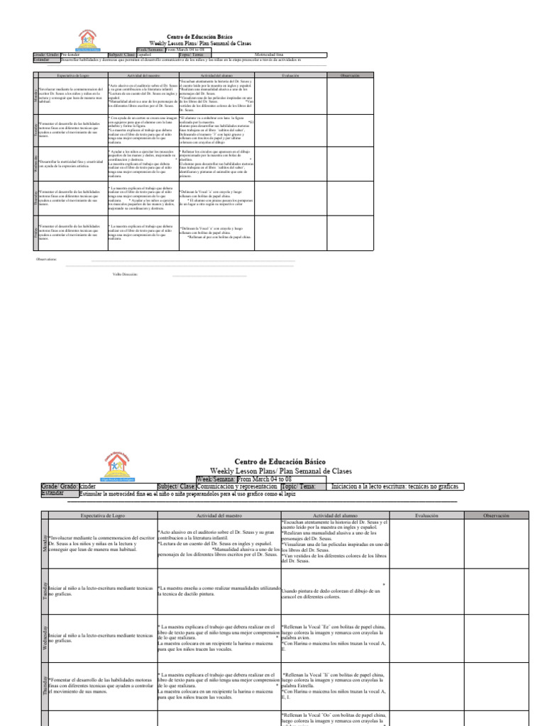 Weekly lessons plans from march 04 to 08 pdf
