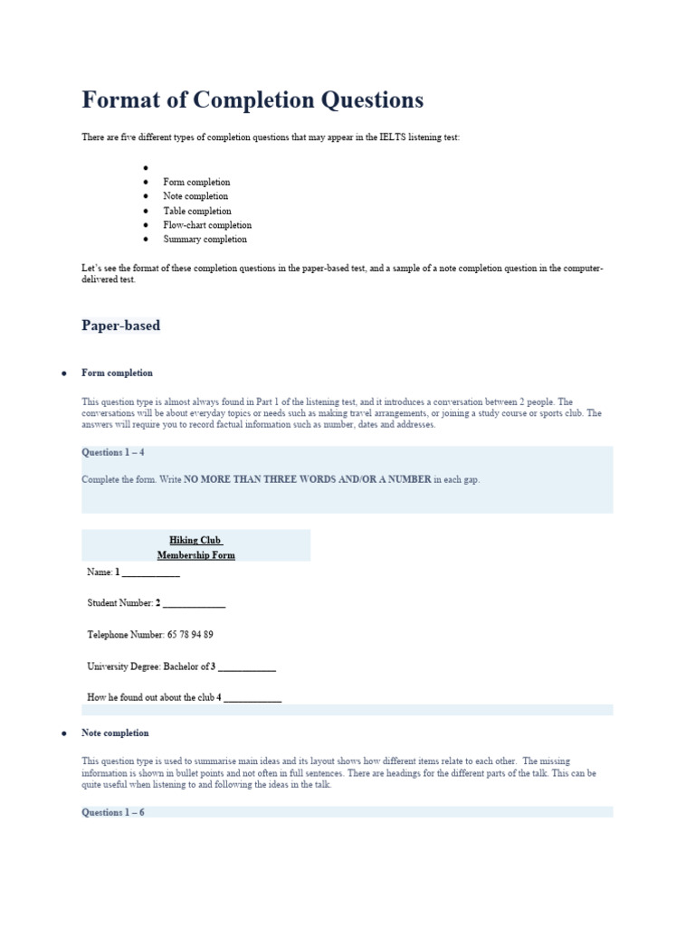Format of Completion | PDF