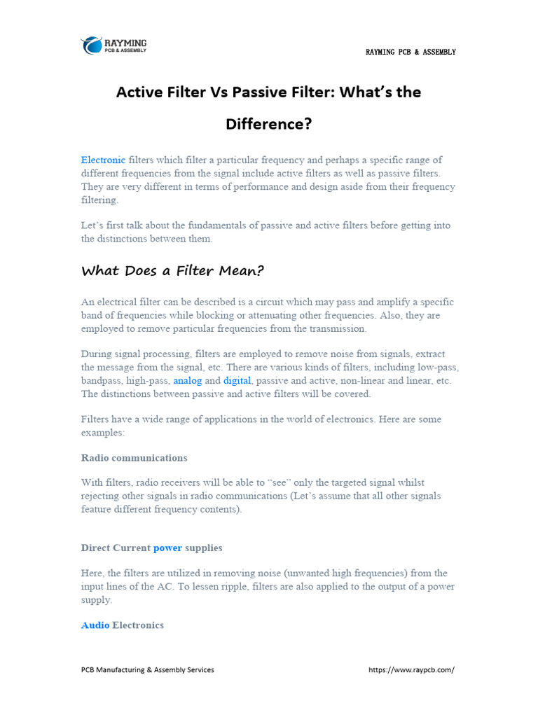 Active vs Passive Filters Explained | PDF | Electronic Filter ...
