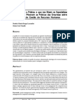 O Discurso e a Prática - o que nos dizer os Especialistas e o que nos Mostram as Práticas das Empresas sobre os Modelos de Gestão de Recursos Humanos