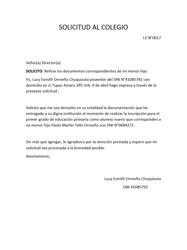 Modelo De Solicitud Simple Para Colegio En Word – MHWJLJ