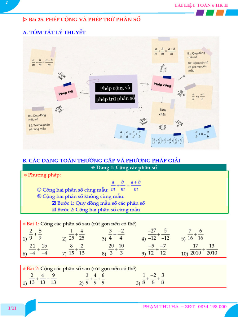 Bai 25 - Phep Cong Va Phep Tru Phan So | PDF