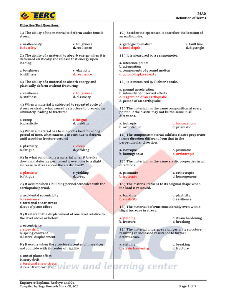 Engineering Material Properties Quiz | PDF | Buckling | Deformation ...