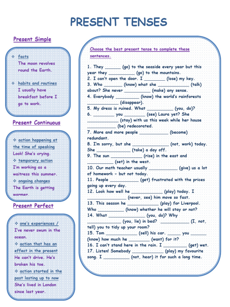 Present Tenses | PDF | Language Arts & Discipline | Home & Garden