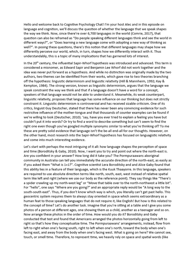 Language's Impact on Thought Processes | PDF | Linguistics | Human ...