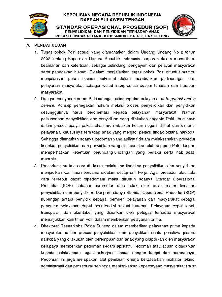 Sop Penyelidikan Dan Penyidikan Terhadap Anak Pelaku Tindak Pidana ...