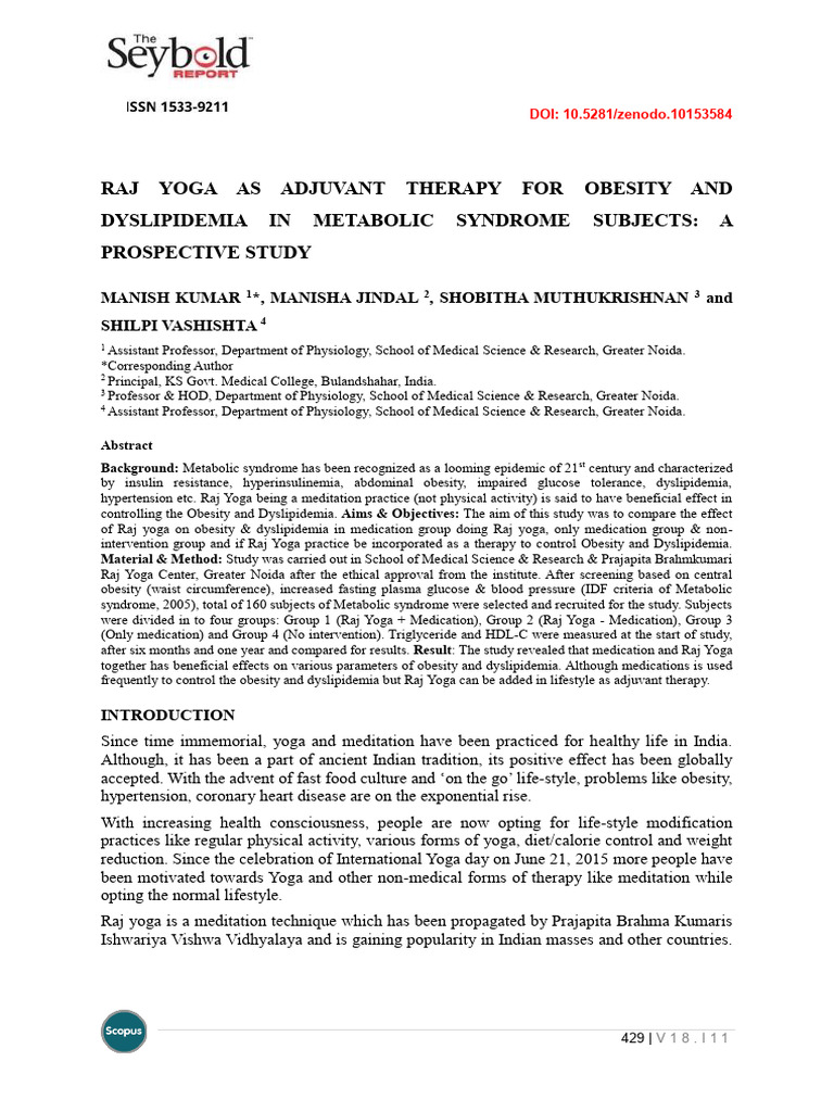 Raj Yoga's Impact on Obesity and Dyslipidemia | PDF | Metabolic ...