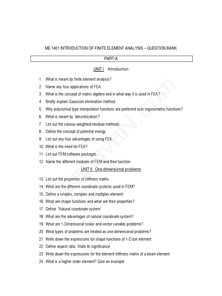 ME 1401 FEA Question Bank | PDF | Finite Element Method | Matrix ...