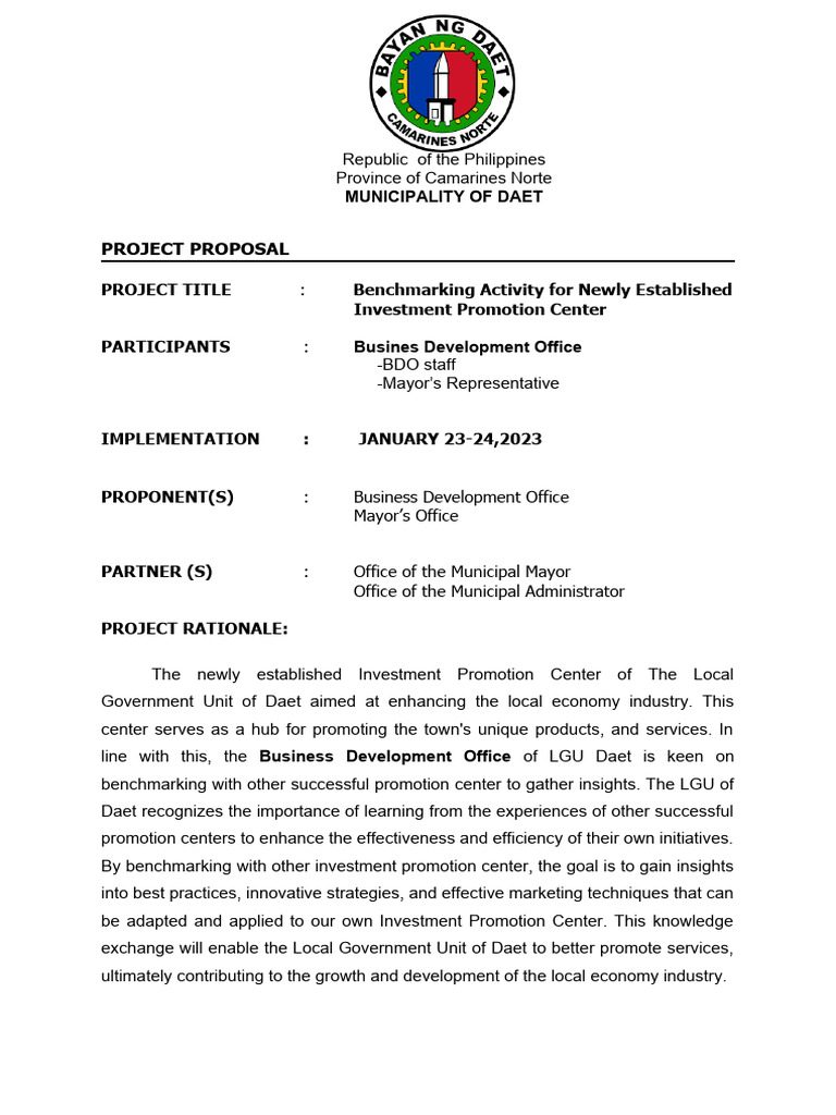 LGU Daet Benchmarking Proposal | PDF | Benchmarking | Investing