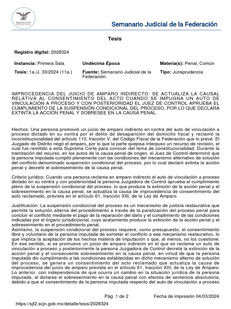 Improcedencia del Amparo Indirecto | PDF | Justicia | Crimen y violencia