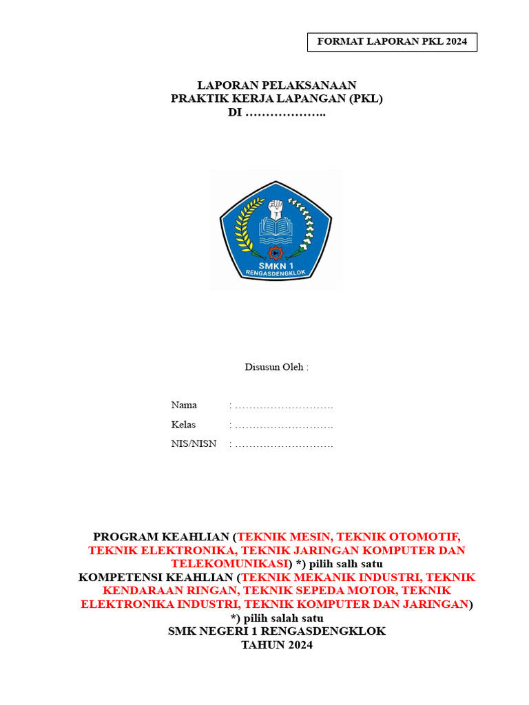 Laporan Pkl Format Laporan PKL