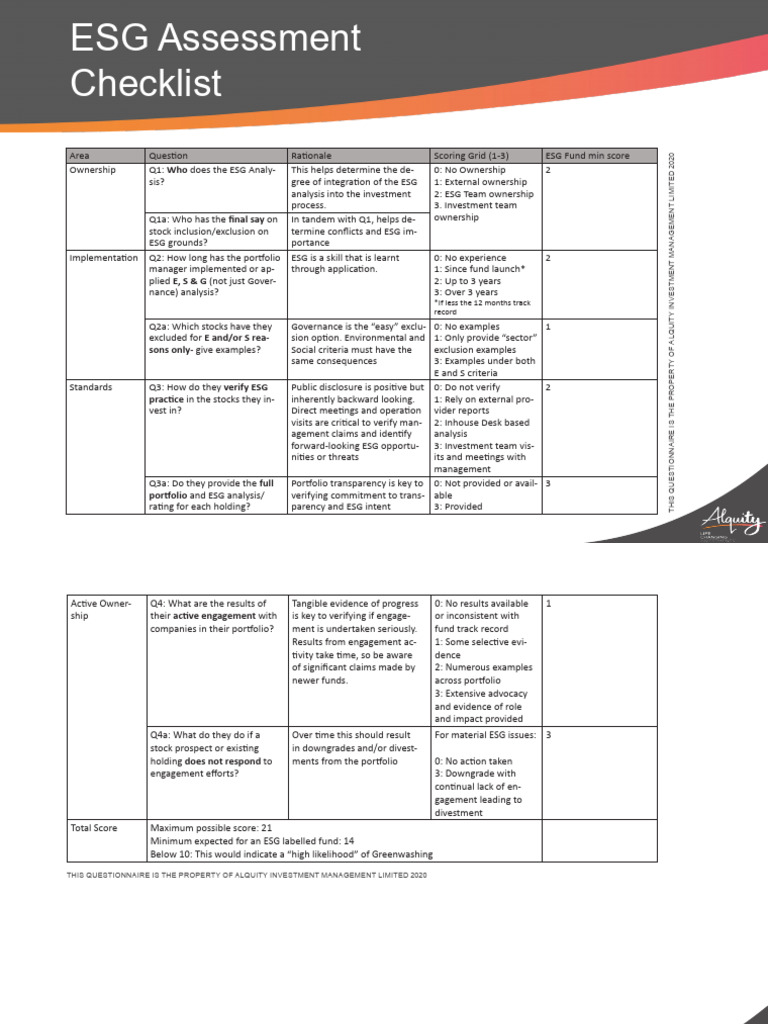 Esg Assessment Checklist Pdf Economies Business