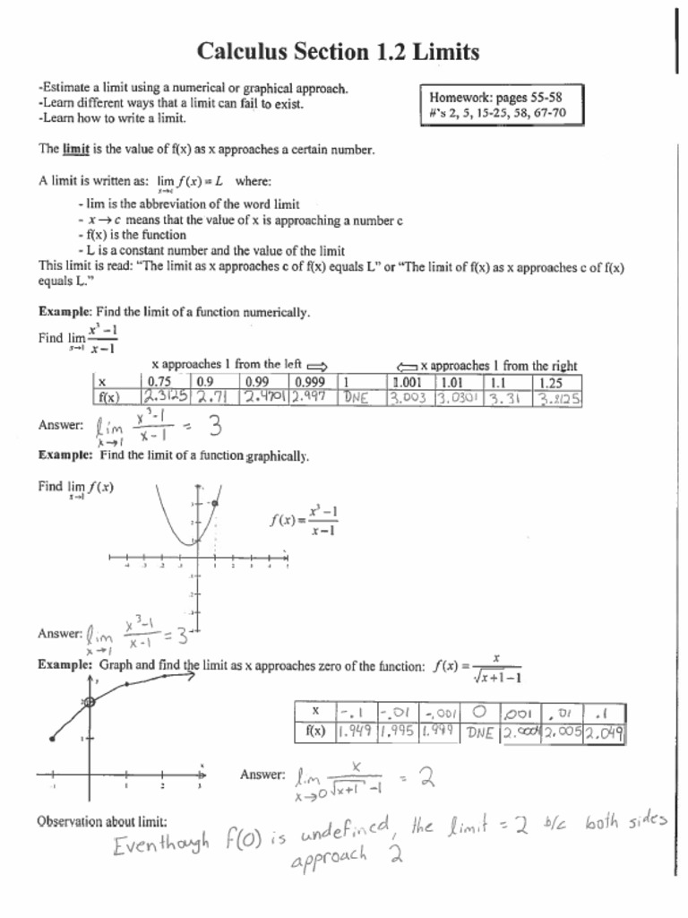 1.2 Limits and Their Properties Notes | PDF