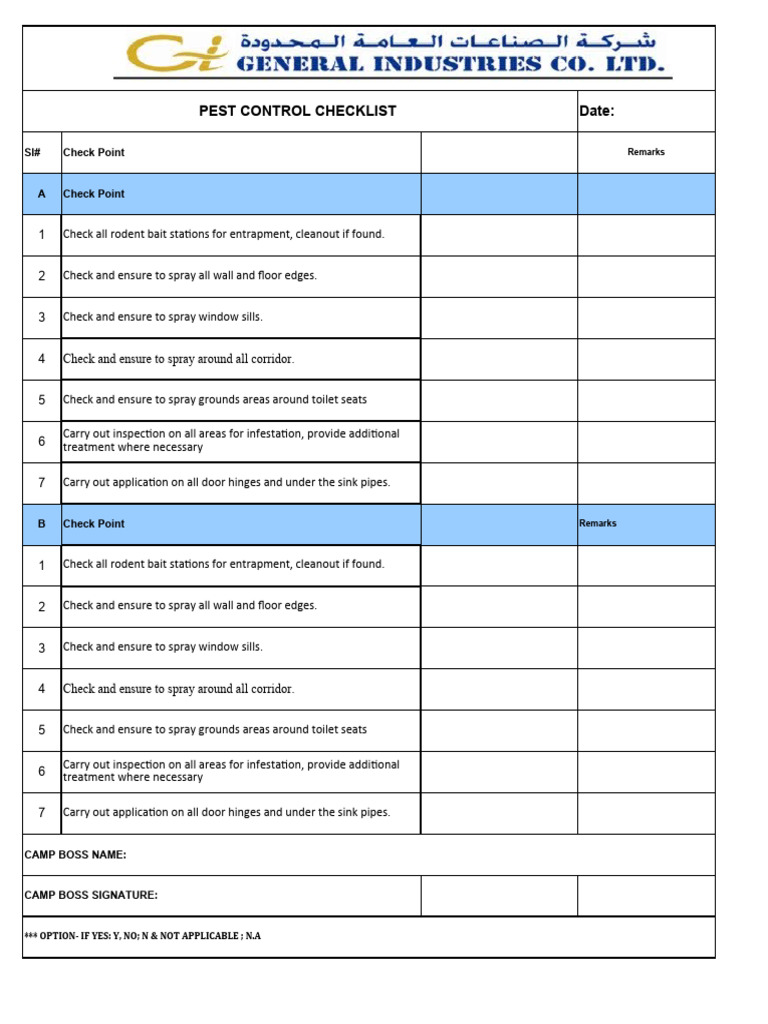 GI-HSE-26 Pest Control Checklist | PDF