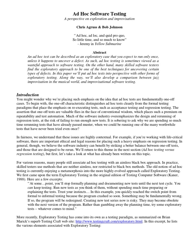 Adhoc Testing | PDF | Software Testing | Software Bug