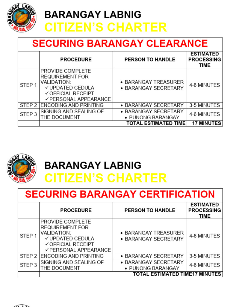 Barangay labnig citizen s charter 2023 pdf government