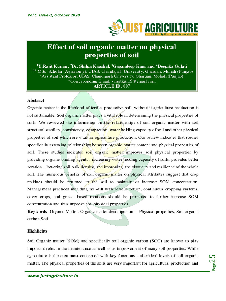 Effect of Soil Organic Matter On Physical Properties of Soil | PDF ...