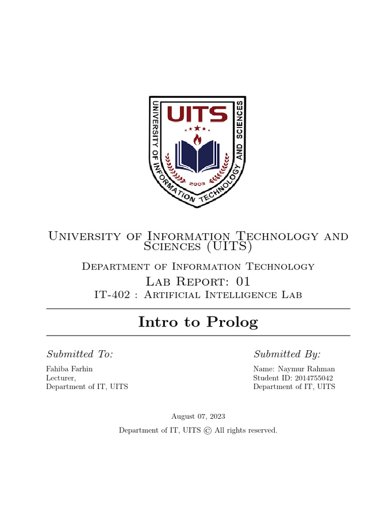 Prolog Lab Report: UITS IT-402 | PDF