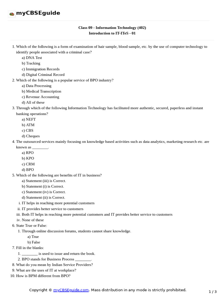 Introduction To It Ites Revision | PDF | Computers