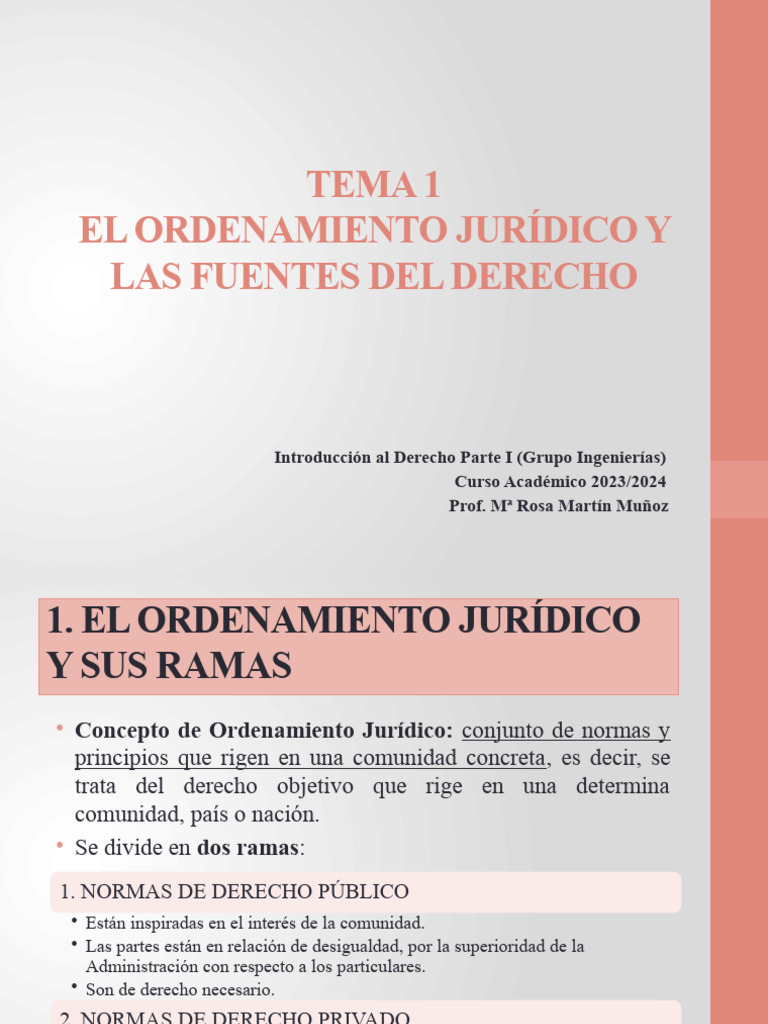 TEMA 1. El Ordenamiento JurÃ Dico y Las Fuentes Del Derecho | PDF