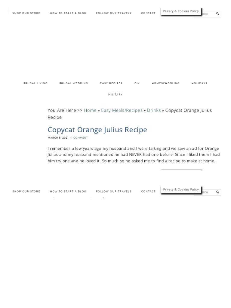 Copycat Orange Julius Recipe The Frugal Navy Wife PDF Cuisine