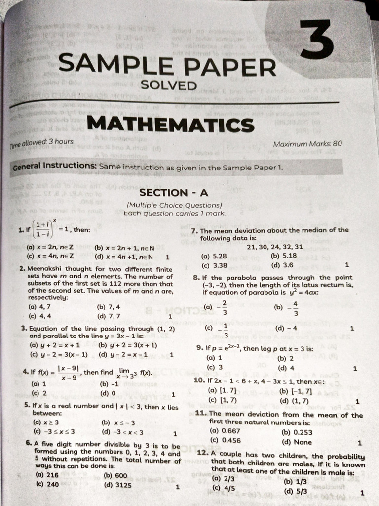 Sample Paper Maths | PDF