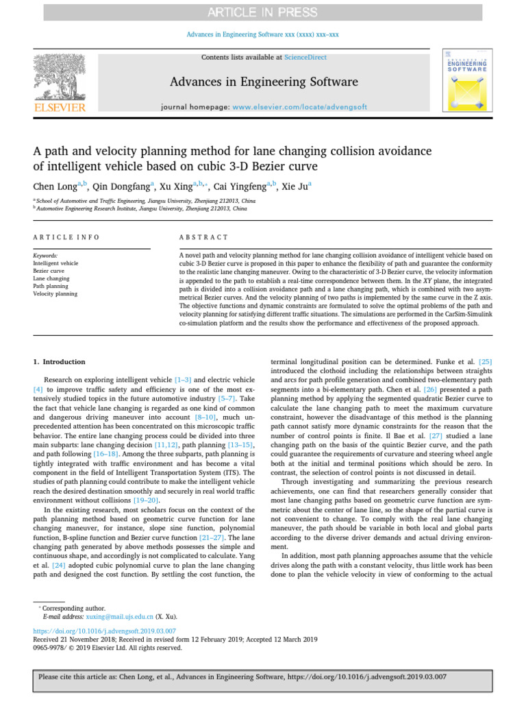 A Path and Velocity Planning Method For Lane Changing Collision ...