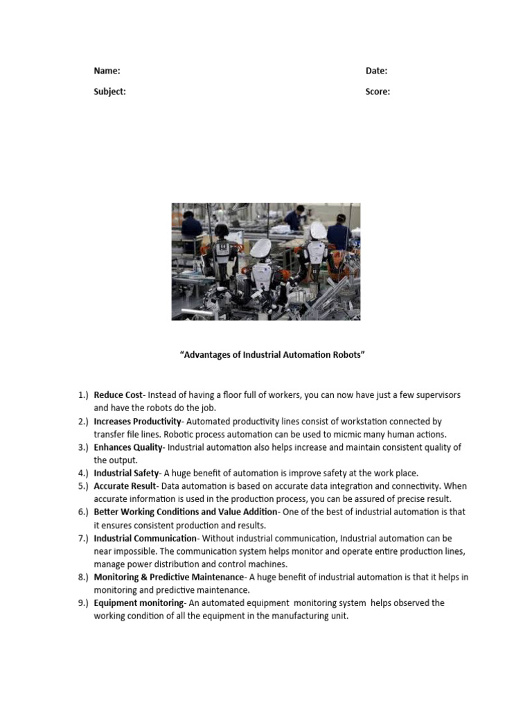 Advantage and Disadvantage | PDF | Automation | Robot