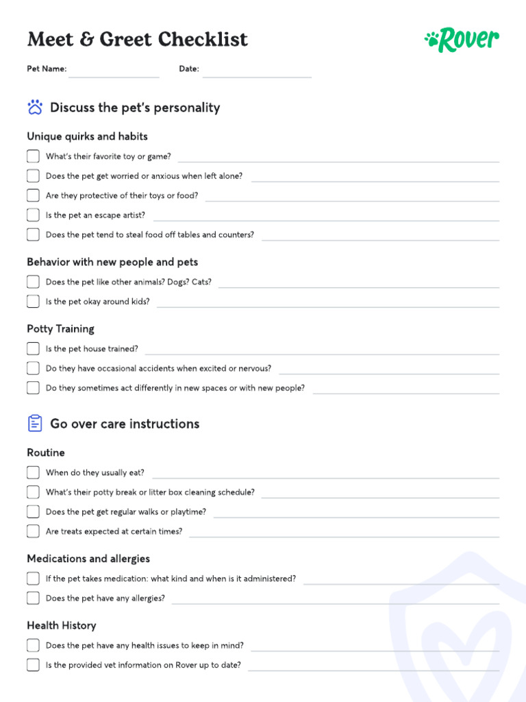 Rover Meet and Greet Checklist | PDF