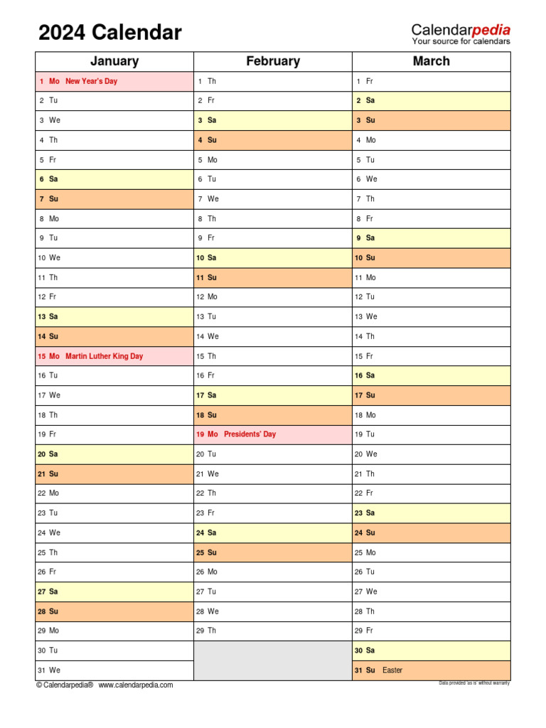 2024 Calendar Portrait 4 Pages | PDF