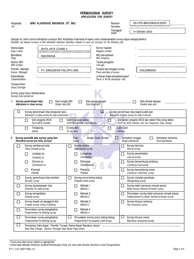Permohonan Survey Kapal BKI | PDF