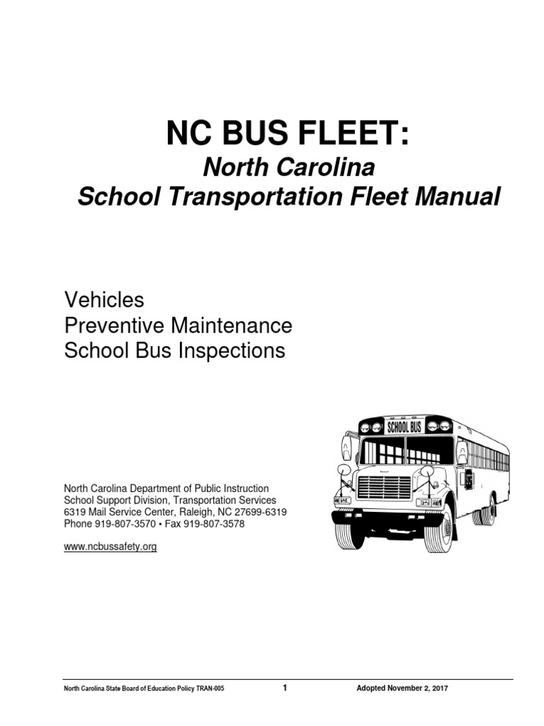 NC School Bus Fleet Maintenance Manual | PDF | Bus | School Bus