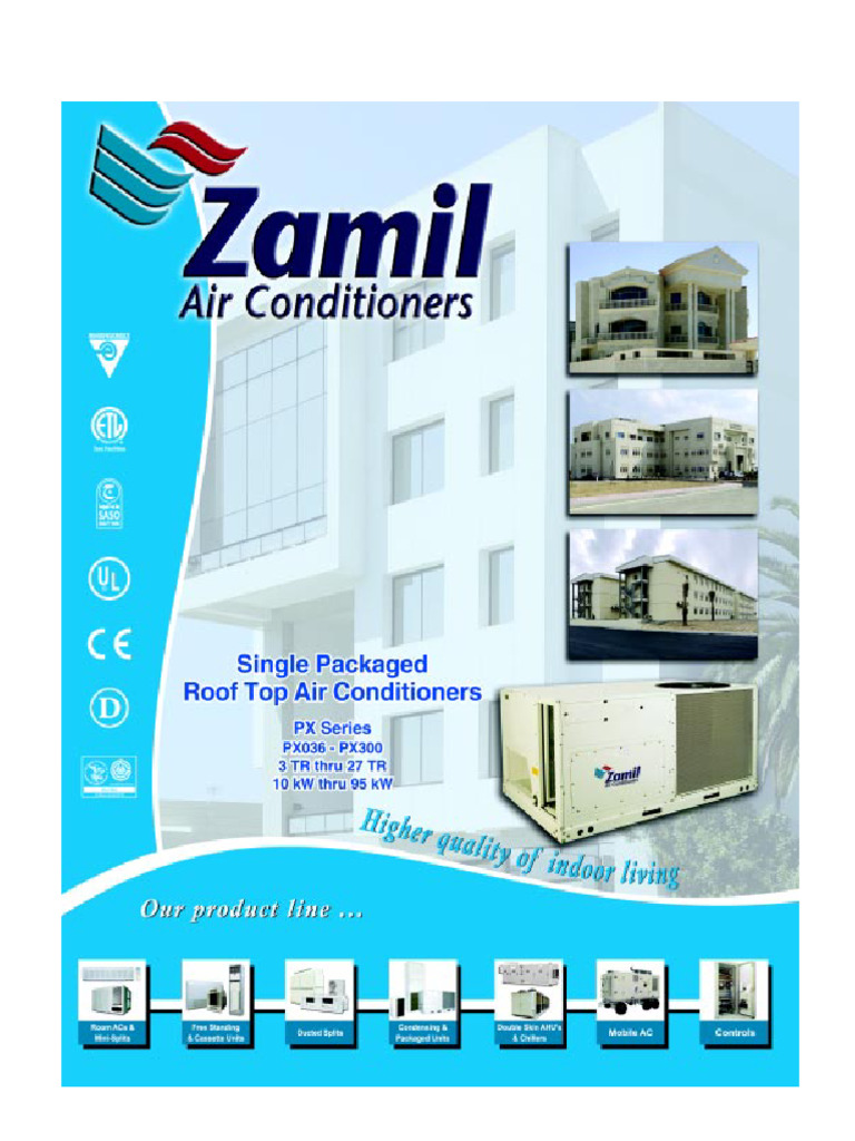 Zamil PX Series Rooftop AC Units Overview | PDF | Thermostat | Duct (Flow)