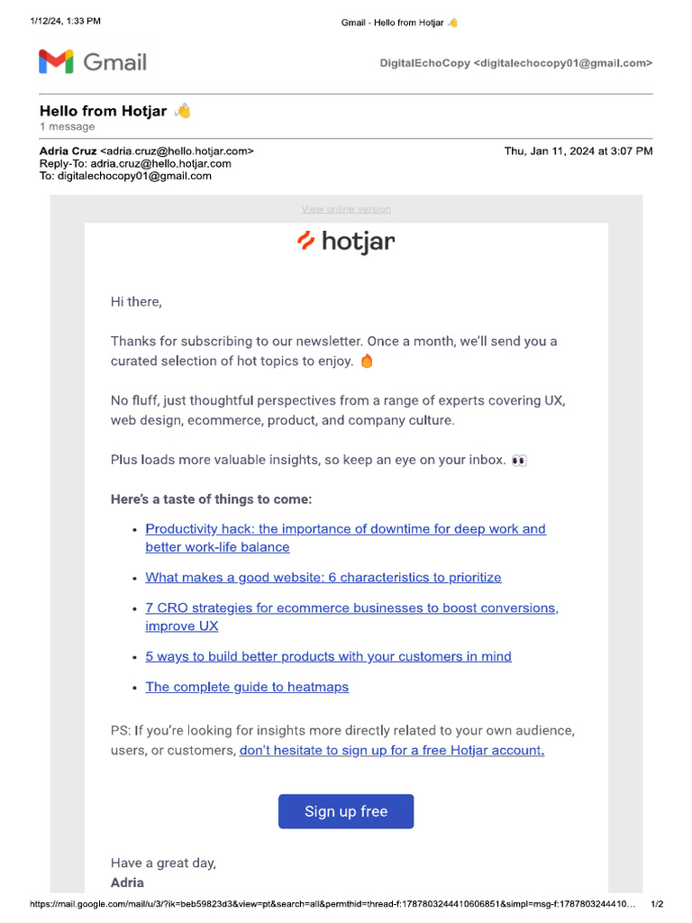 First Email After Opting in | PDF