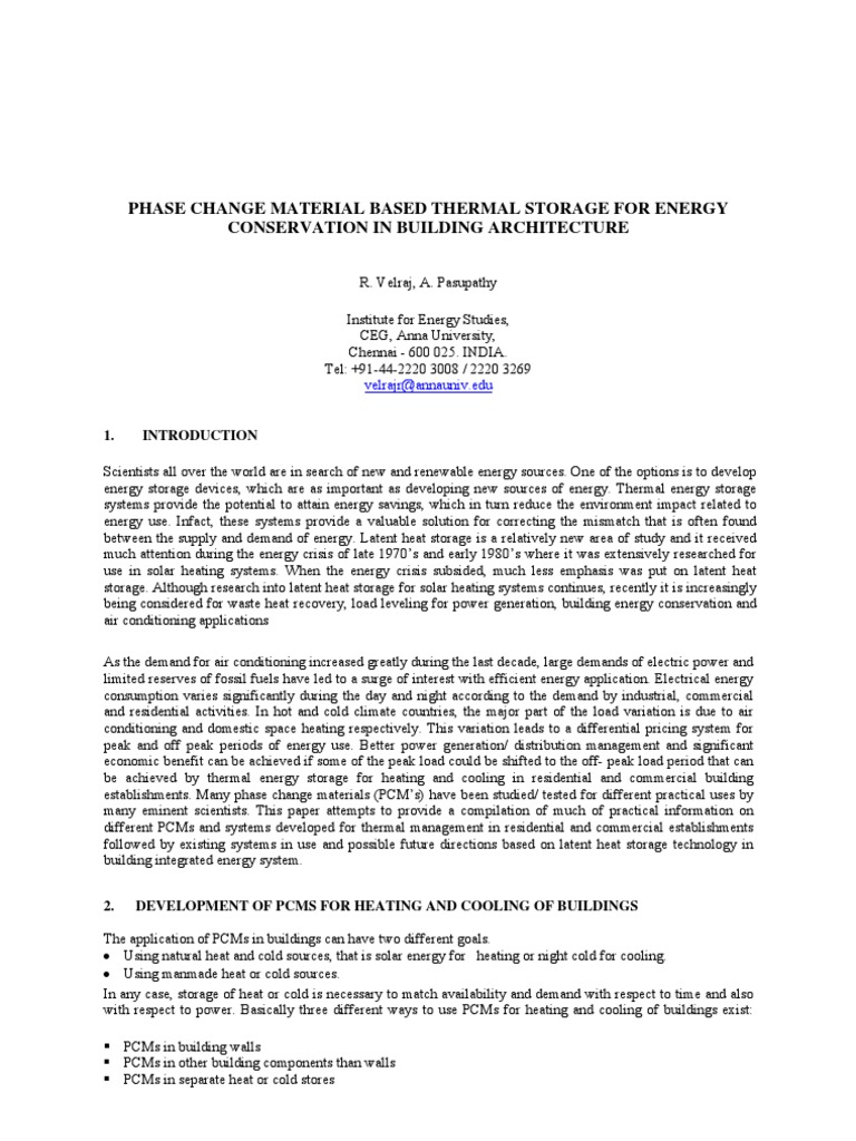 Phase Change Materials for Building Energy Storage | PDF | Air ...