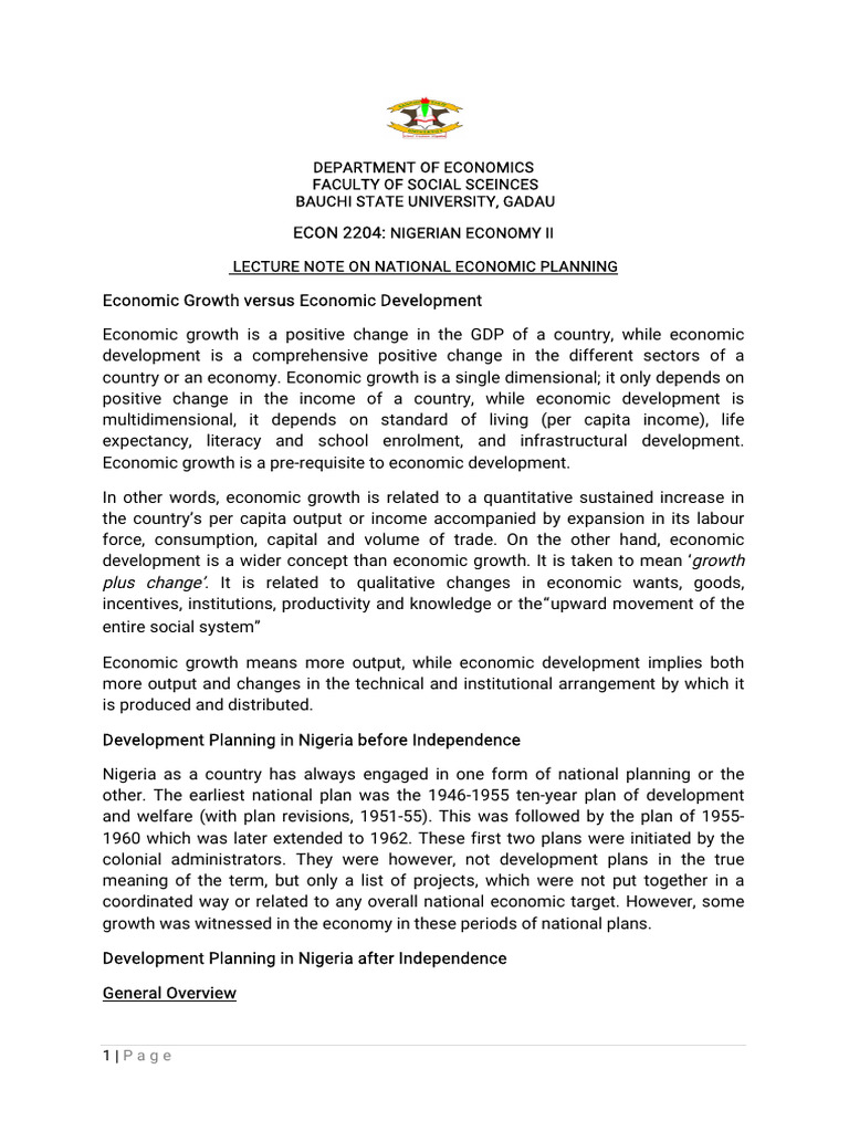 Nigeria's Economic Planning Overview | PDF | Social Science | Science ...