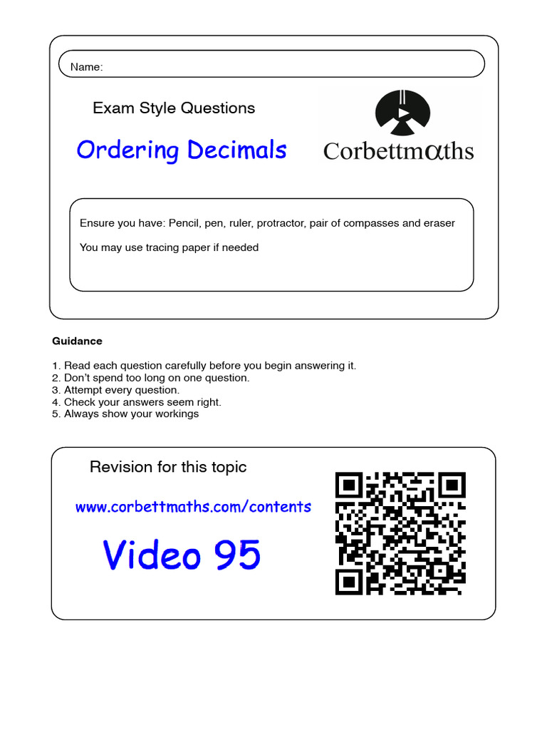 Ordering Decimals Pdf1 Y7 PDF
