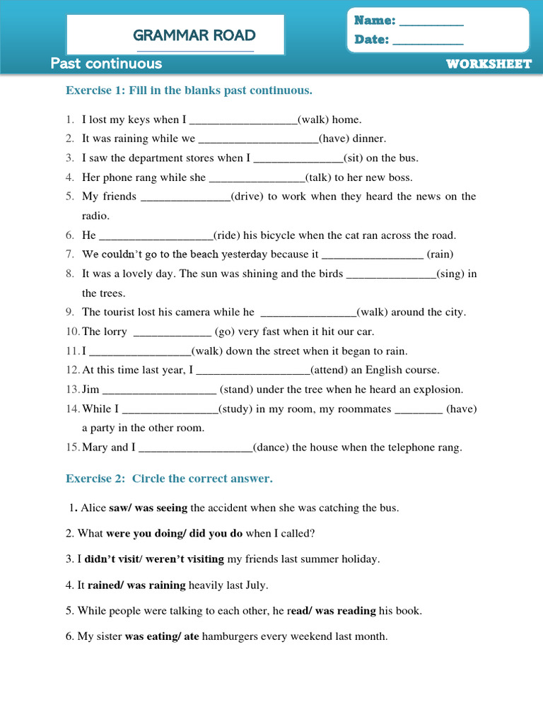 Past Continuous - Worksheet 2 | PDF