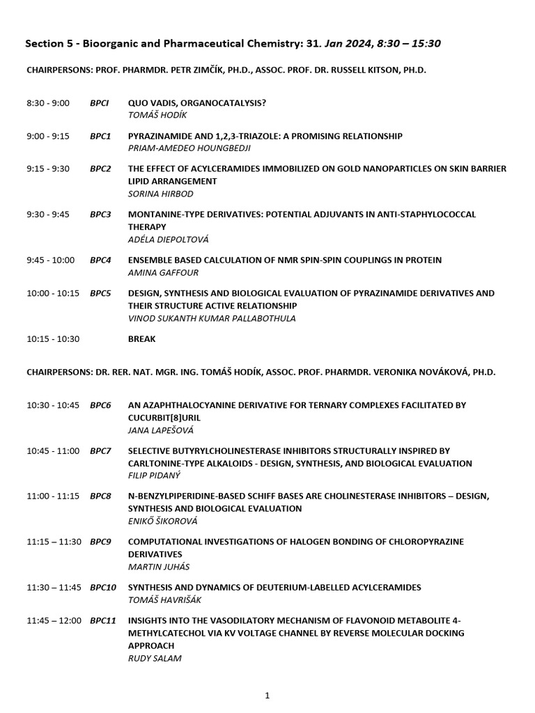 BPC Program 2024 | PDF | Biosynthesis | Chemistry