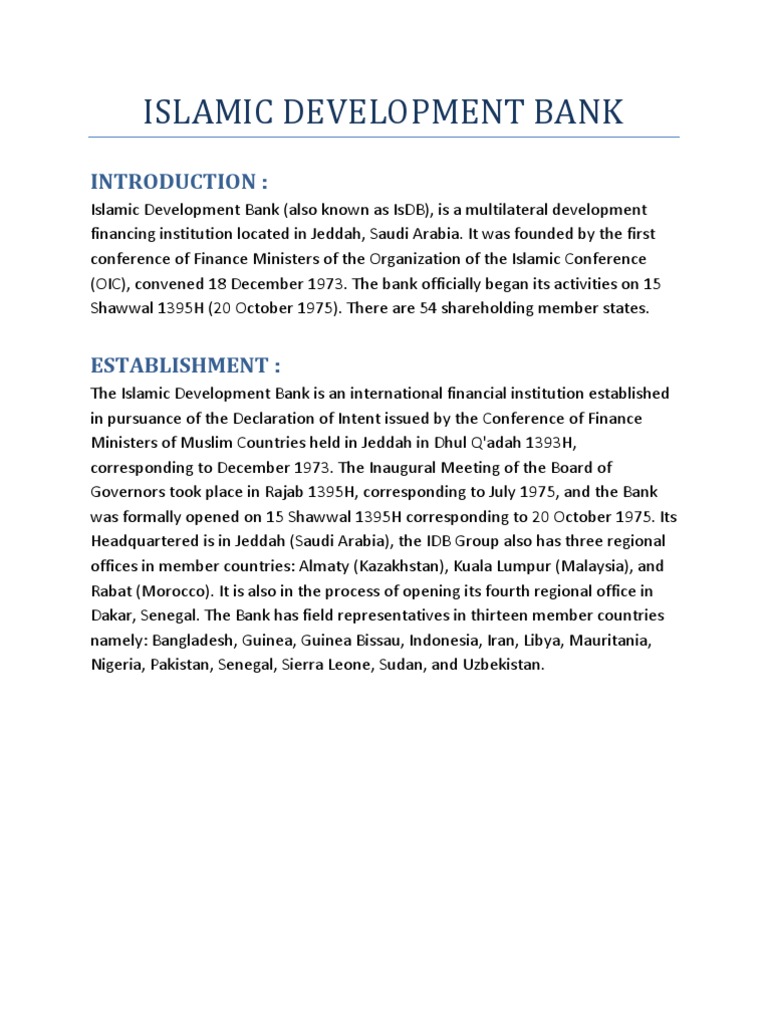 Islamic Development Bank | PDF | Islamic Banking And Finance ...