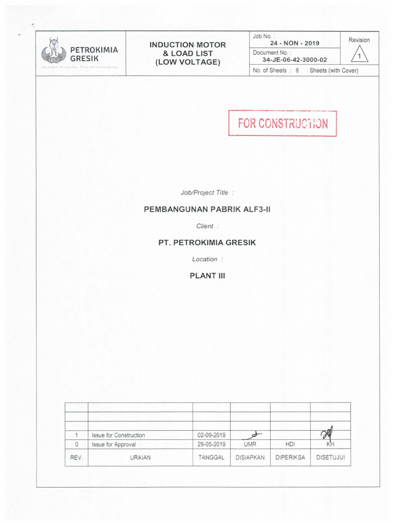 Induction Motor & Load List (Low Voltage) PDF