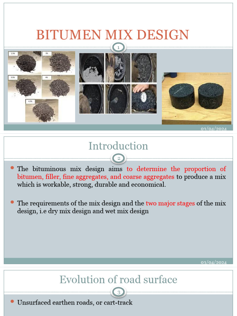 Bitumen Mix Design Overview | PDF | Concrete | Construction Aggregate