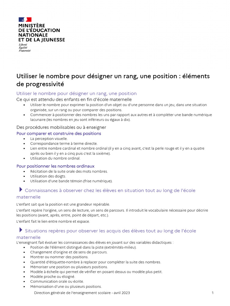 Rang Et Position | PDF | Méthodes et références pédagogiques