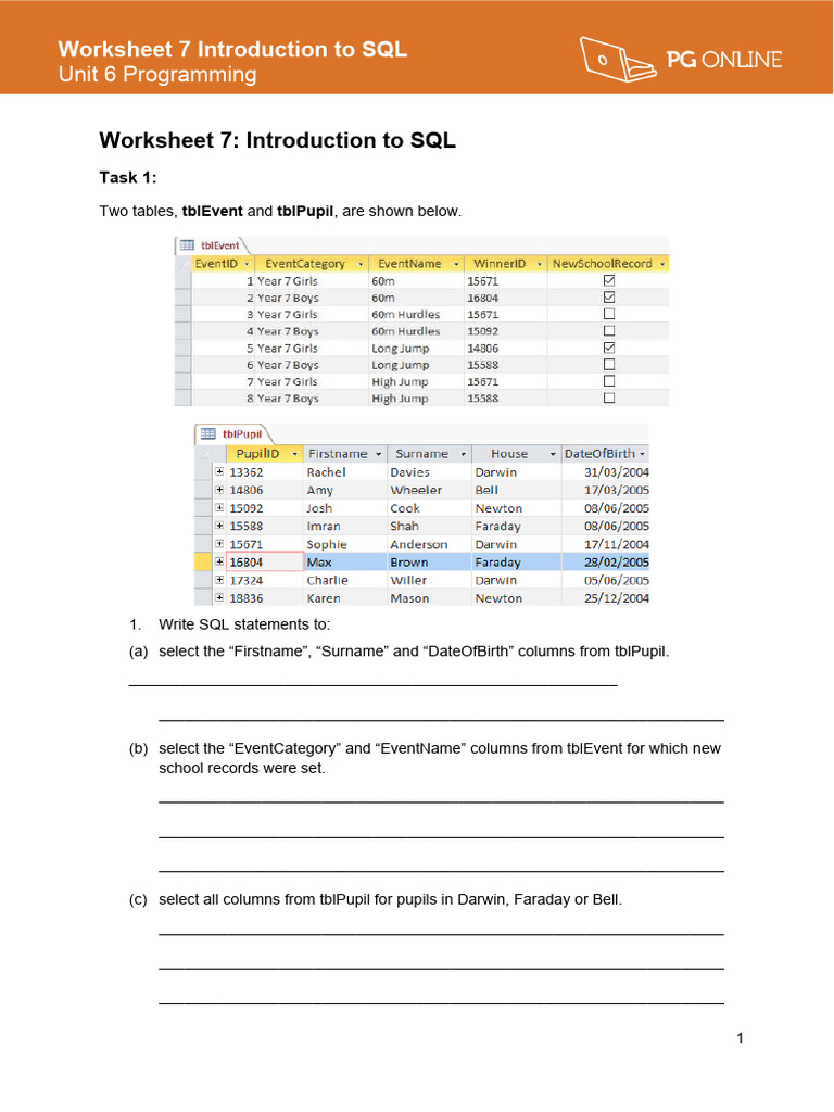 Programming Worksheet 7 | PDF | Sql | Cybernetics