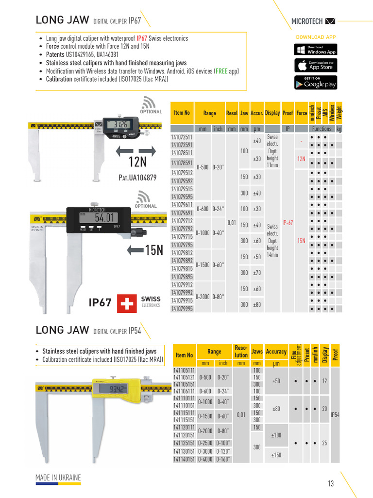 Stainless Steel Digital Calipers IP67 | PDF