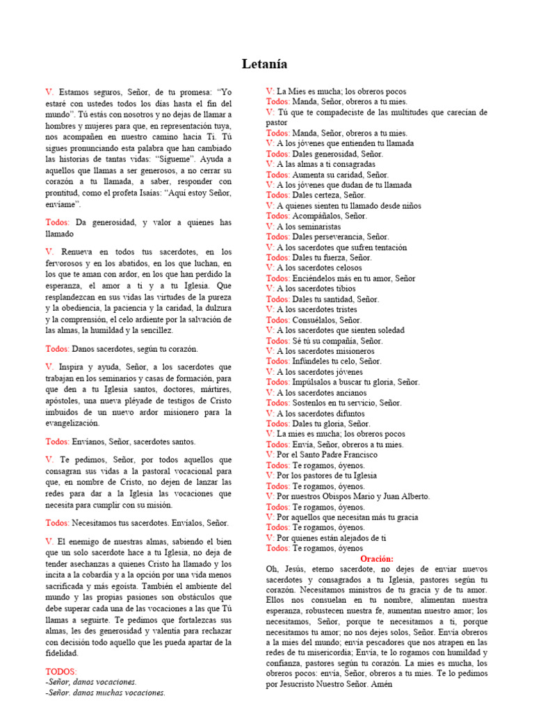 Oraciones por Sacerdotes y Vocaciones | PDF
