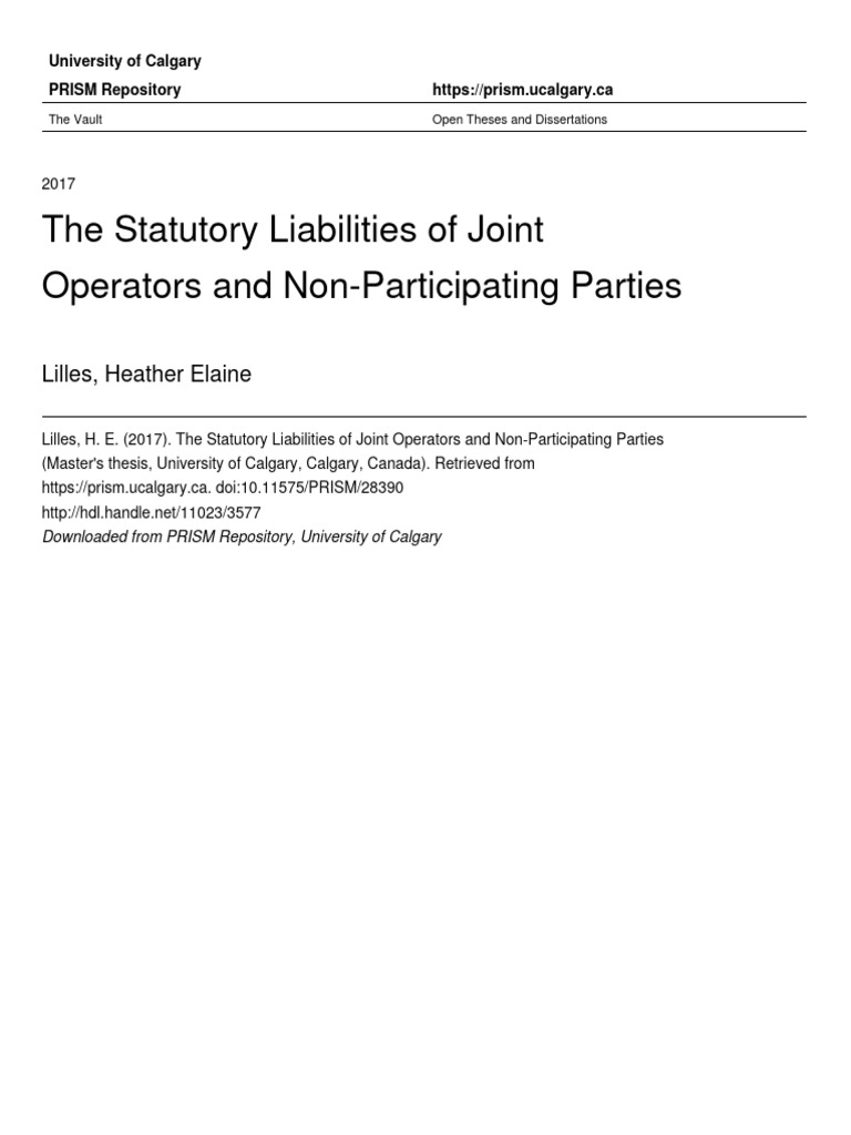 The Statutory Liabilities of Joint Operators and Non-Participating ...