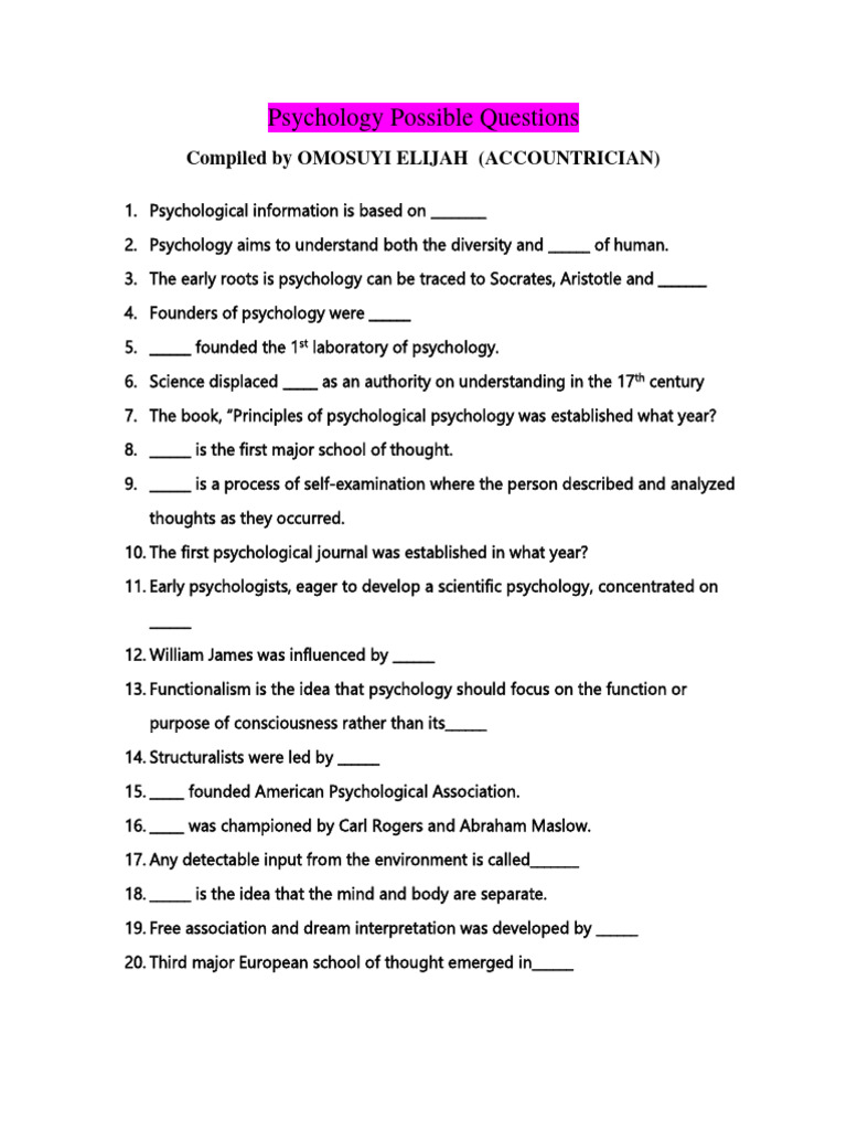 Psychology Practice Questions | Download Free PDF | Neuron | Psychology